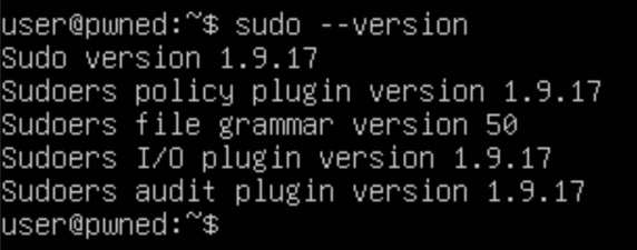 Image 1: Validation of a vulnerable for of sudo, version 1.9.17