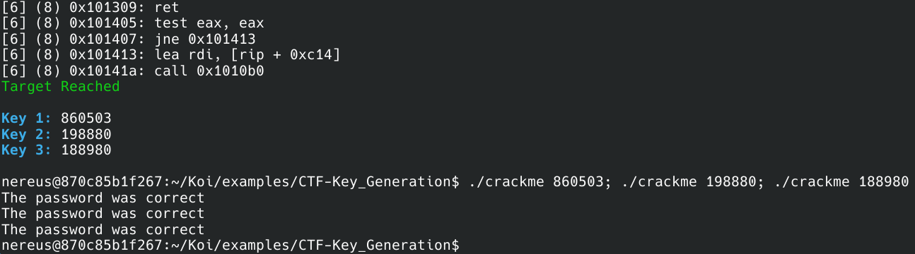 Image 7: Successful output of the positive message using three generated keys