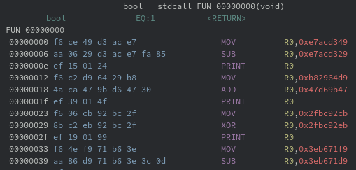 Image 10: Disassembly of virtual KataVM code using the custom processor.