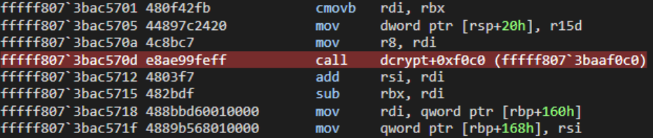 Image 10: Breakpoint for the call to a statically linked memcpy function.