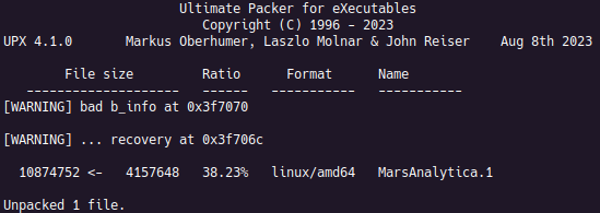 Image 2: Unpacking MarsAnalytica using UPX.