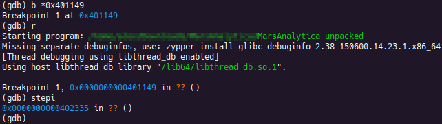 Image 5: Output of GDB when stepping past main’s return.