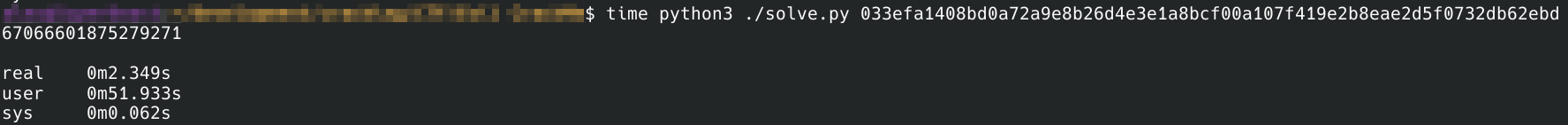 Image 6: Timed results of using Pollard’s Kangaroo algorithm to solve for a valid serial.