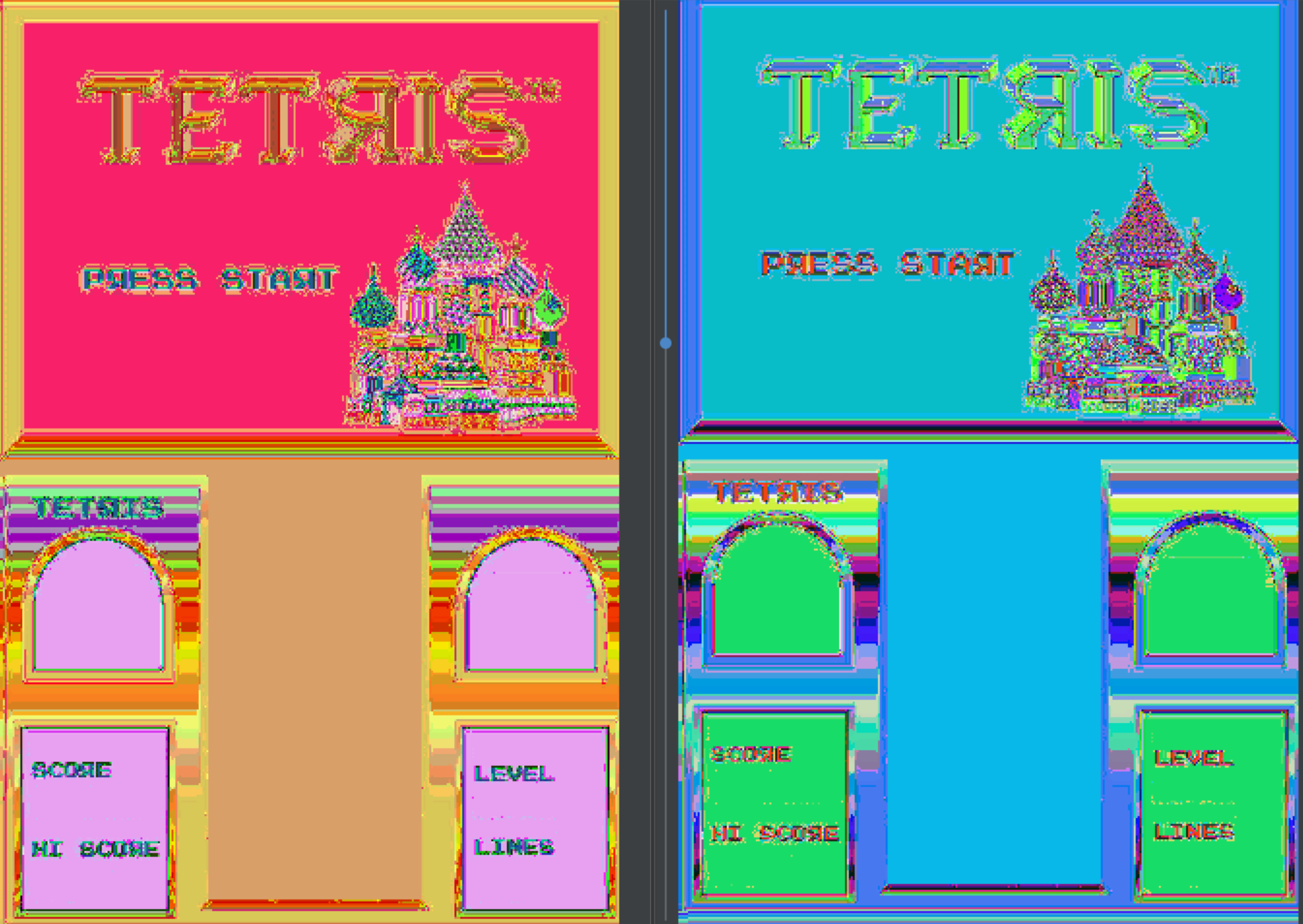Image 6: The most clear screens I could extract from the original ROM (left) and endian-swapped ROM (right).